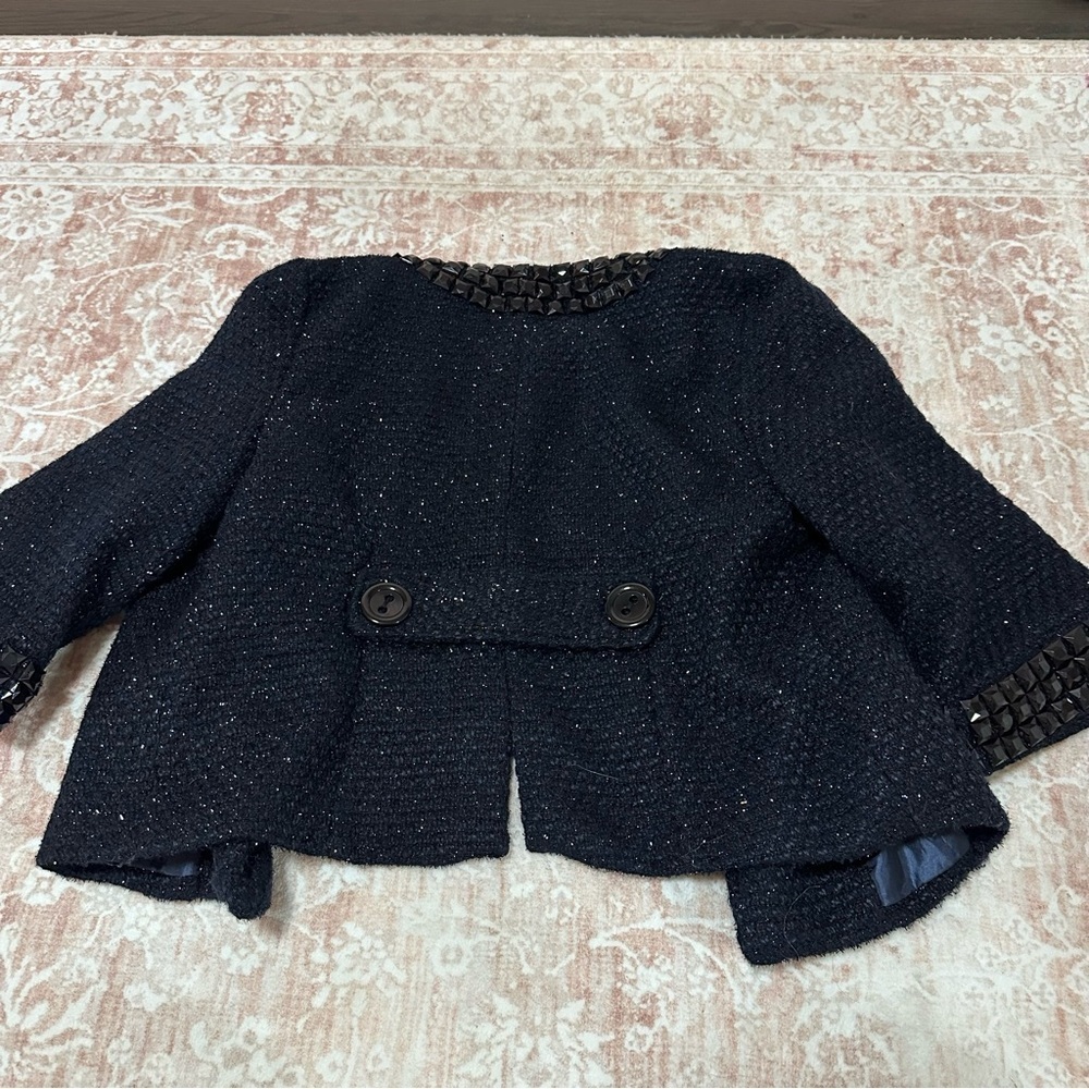 Rhinestone Navy Tweed Metallic 3/4 Sleeve Jacket - Picture 12 of 12